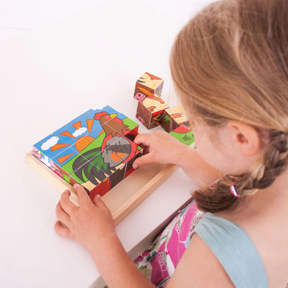 Puzzle Cubi In Legno - Fattoria
