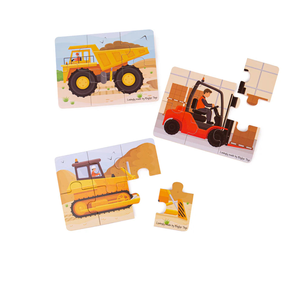 Puzzle Legno Mezzi Di Lavoro - Set 3 Pezzi