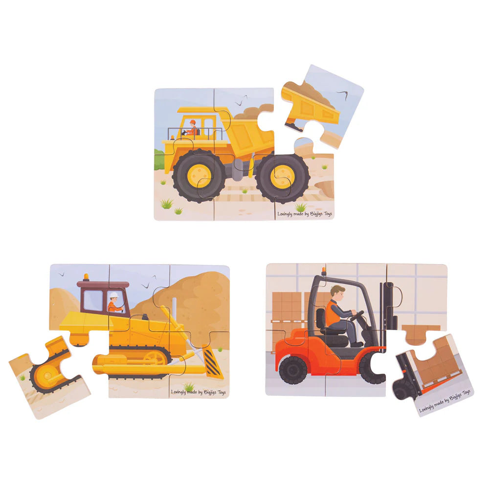 Puzzle Legno Mezzi Di Lavoro - Set 3 Pezzi
