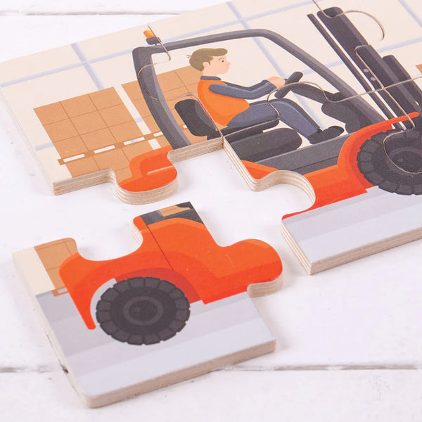 Puzzle Legno Mezzi Di Lavoro - Set 3 Pezzi