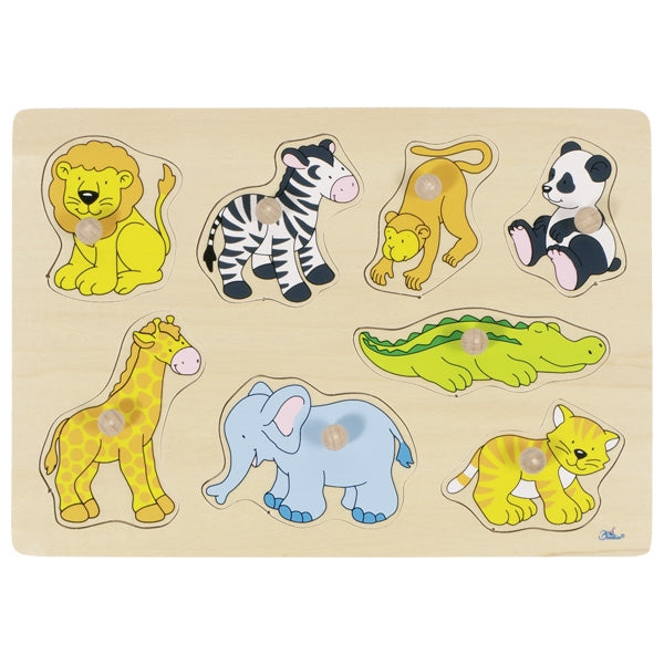 Puzzle Legno Con Pomelli Cm. 30X21 - Zoo Degli Animali