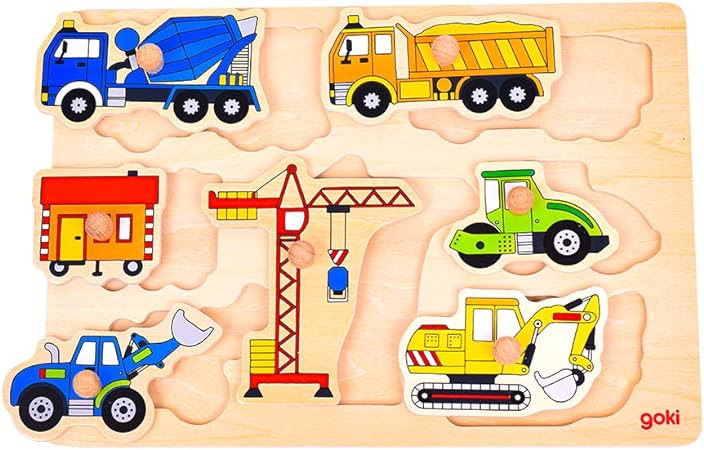 Puzzle Legno Con Pomelli Cm. 30X21 - Mezzi Da Lavoro