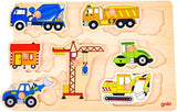 Puzzle Legno Con Pomelli Cm. 30X21 - Mezzi Da Lavoro