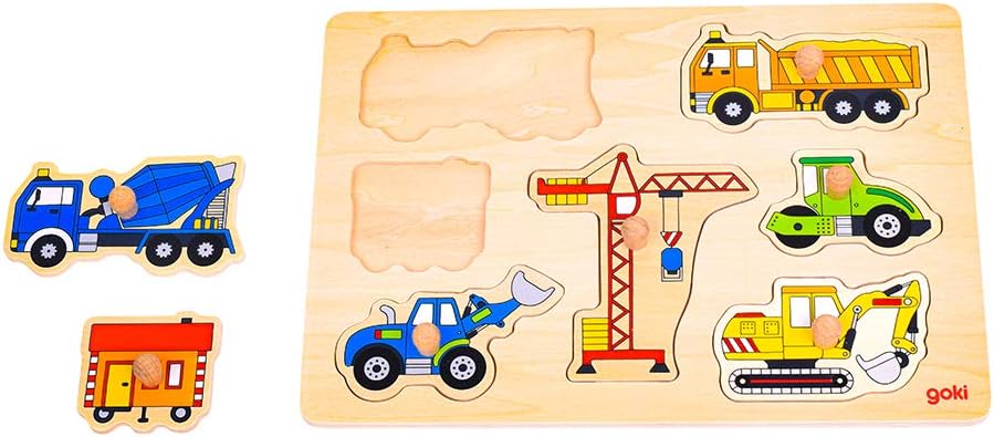 Puzzle Legno Con Pomelli Cm. 30X21 - Mezzi Da Lavoro