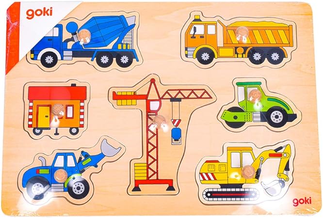Puzzle Legno Con Pomelli Cm. 30X21 - Mezzi Da Lavoro