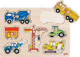 Puzzle Legno Con Pomelli Cm. 30X21 - Mezzi Da Lavoro