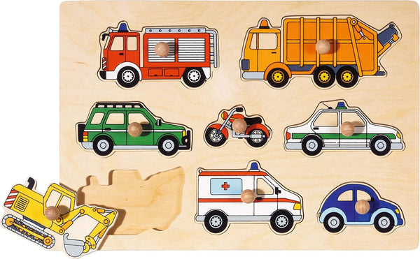 Puzzle Legno Con Pomelli Cm.30X21 - Mezzi Di Trasporto