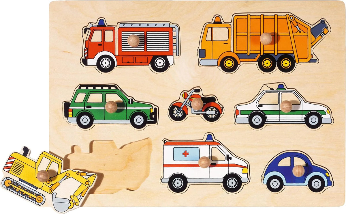 Puzzle Legno Con Pomelli Cm.30X21 - Mezzi Di Trasporto