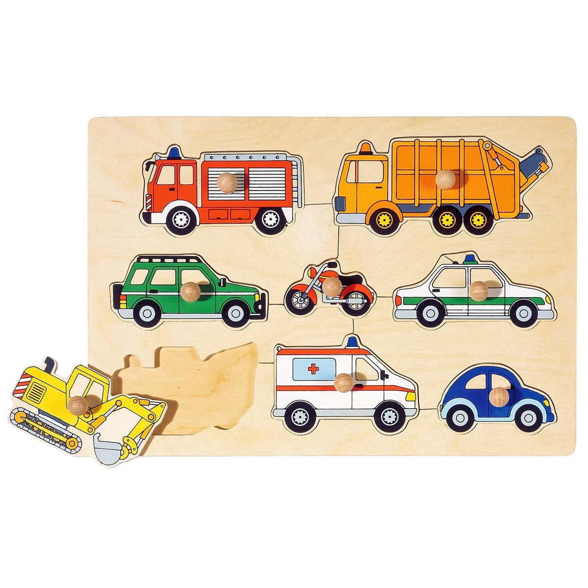 Puzzle Legno Con Pomelli Cm.30X21 - Mezzi Di Trasporto