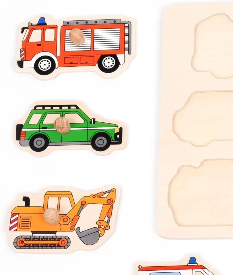 Puzzle Legno Con Pomelli Cm.30X21 - Mezzi Di Trasporto