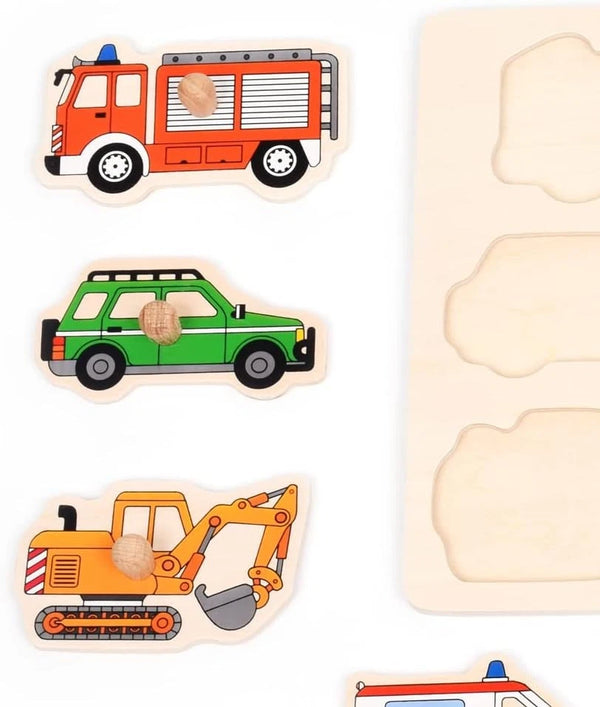 Puzzle Legno Con Pomelli Cm.30X21 - Mezzi Di Trasporto