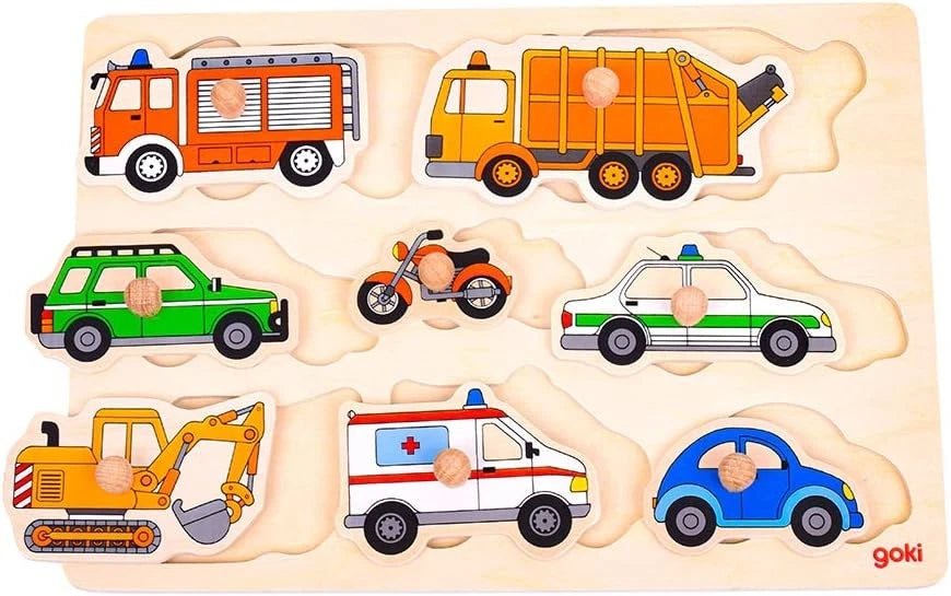 Puzzle Legno Con Pomelli Cm.30X21 - Mezzi Di Trasporto