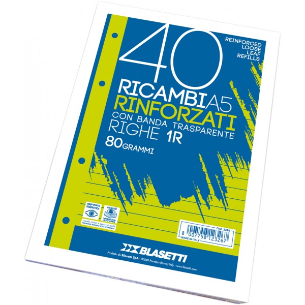 Ricambi A5 Con Fori Rinforzati 1 Rigo 40 Fogli Blasetti