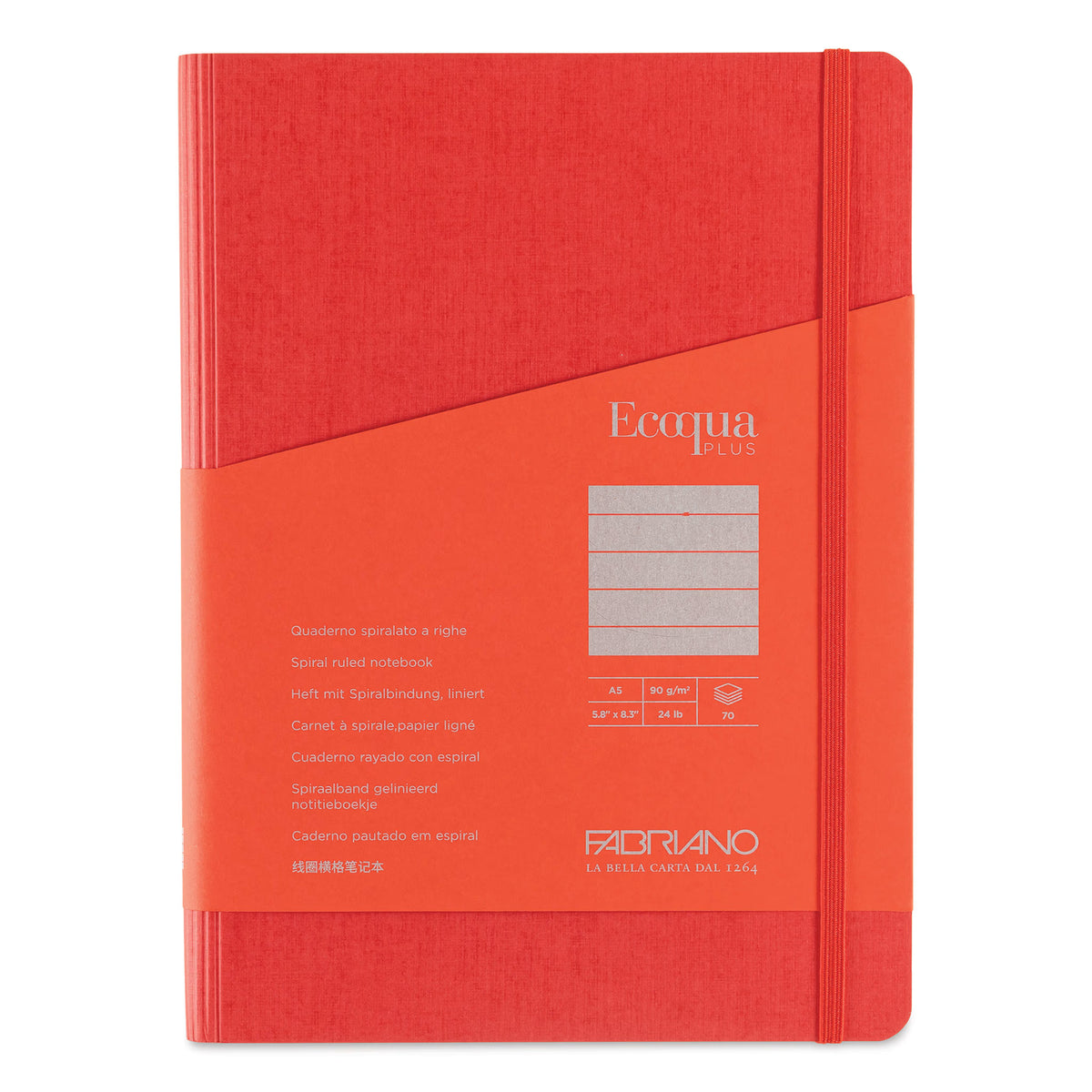 TACCUINO ECOQUA PLUS C/SPIRALE ED ELASTICO A5 1 RIGO ROSSO Immagine principale del prodotto