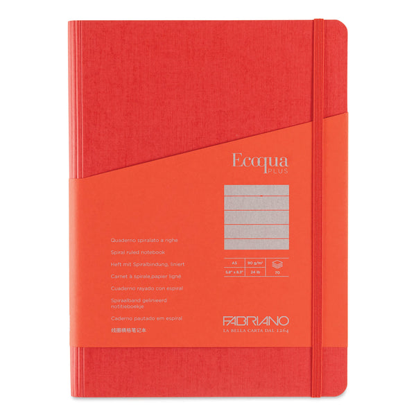 TACCUINO ECOQUA PLUS C/SPIRALE ED ELASTICO A5 1 RIGO ROSSO