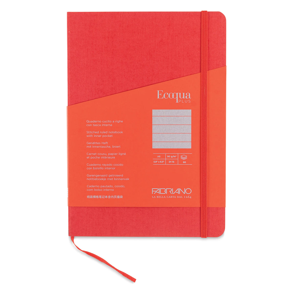TACCUINO ECOQUA PLUS C/ELASTICO A5 1 RIGO ROSSO