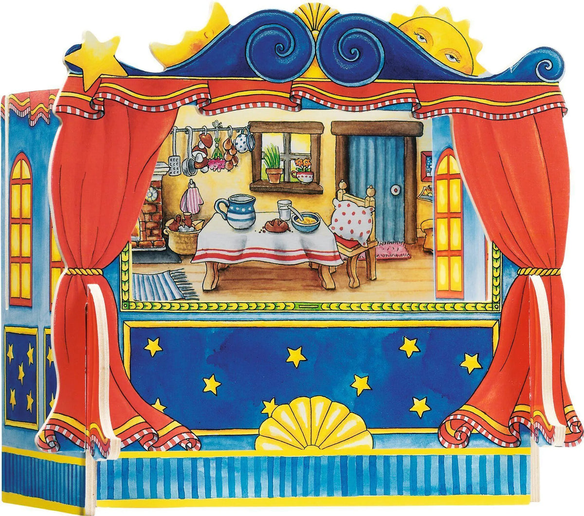 Teatro Burattini Cm. 28X20X25 Legno - 5 Scenari Interscambiabili