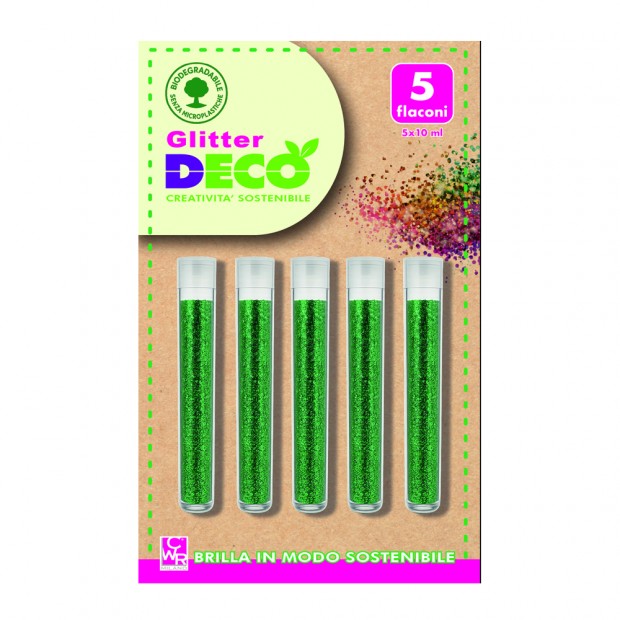 GLITTER BIO GRANA FINE 5 FLACONI ML10 - VERDE