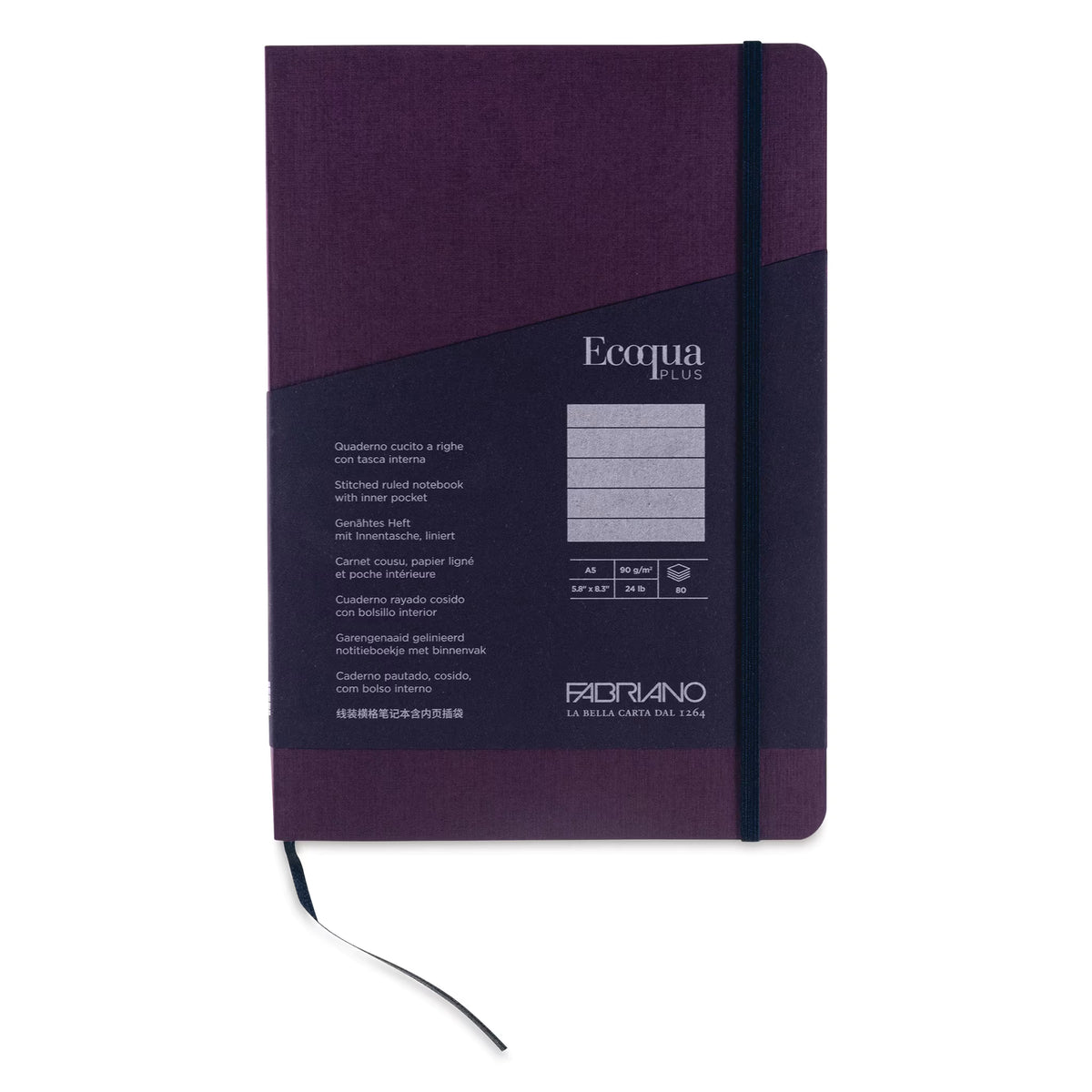 TACCUINO ECOQUA PLUS C/ELASTICO A5 1 RIGO VIOLA Immagine principale del prodotto