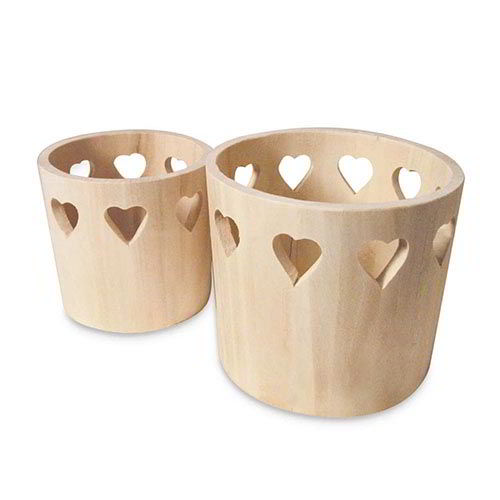 VASI IN LEGNO CON CUORI - SET 2 PZ.