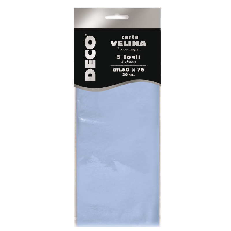 CARTA VELINA 20 GR. BUSTA 5 FG. CM.50X76 AZZURRO BABY  