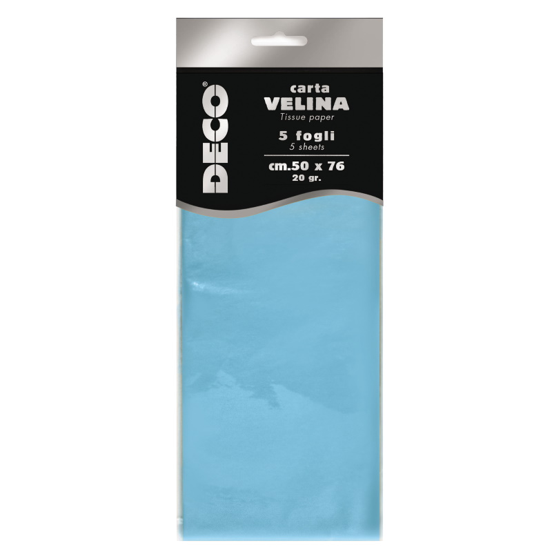 CARTA VELINA 20 GR. BUSTA 5 FG. CM.50X76 AZZURRO  