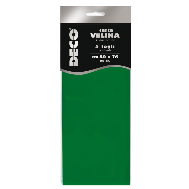 CARTA VELINA 20 GR. BUSTA 5 FG. CM.50X76 VERDE CHIARO  