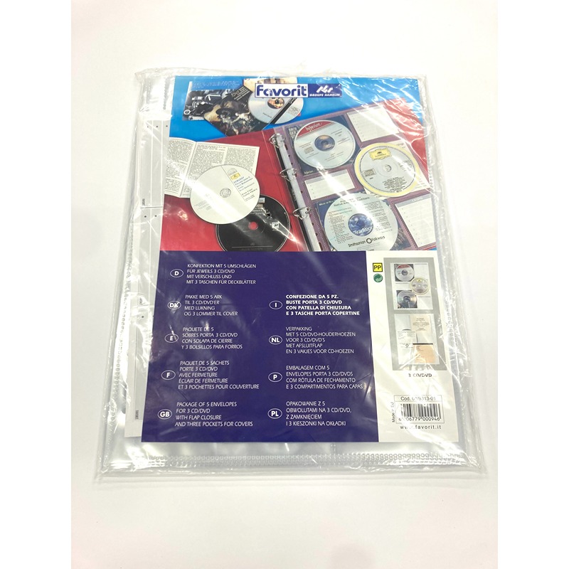 BUSTA PLAS.FORI PORTA 3 CD/DVD C/PATELLA /5