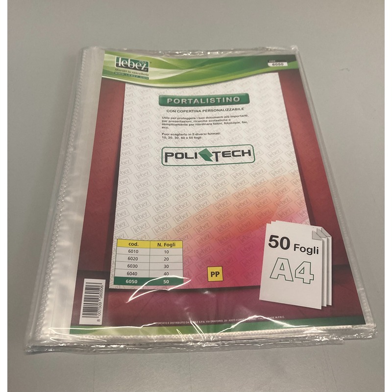 PORTALISTINI 50 BUSTE PERS. 22X30 FLESSIBILE POLI-TECH LEBEZ