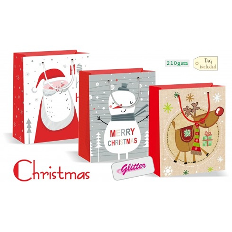 SHOPPER CARTA GLITTER NATALE CM.26,5X33X12,7