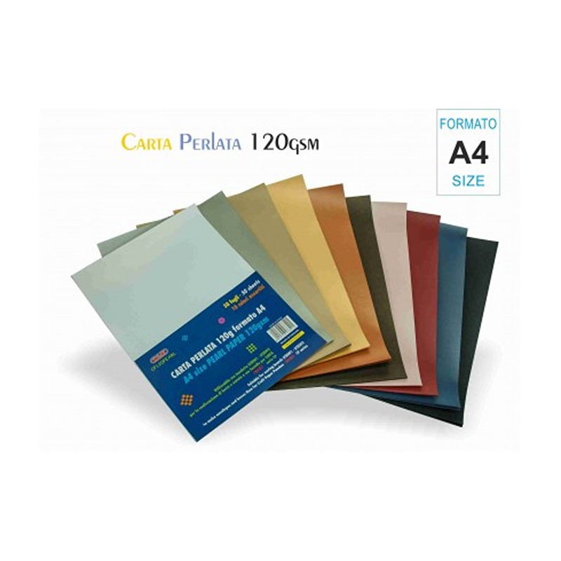 CARTA PERLATA 120GR A4 50FG. IN 10 COLORI