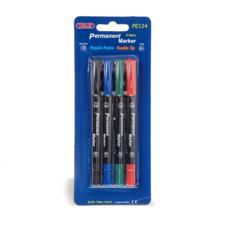 BLISTER 4 MARKER PERMANENT DOPPIA PUNTA