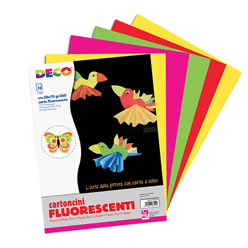 CARTONCINI FLUO - BUSTA 10 FOGLI CM. 50X70 - COL. ASS.