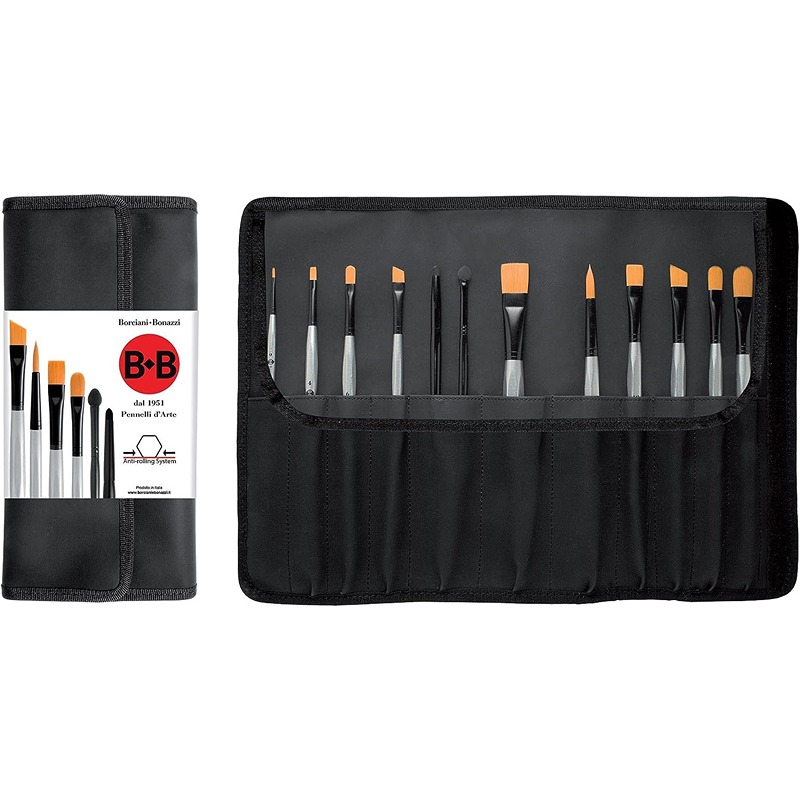 PORTAPENNELLI NERO COMPLETO 12 PENNELLI SERIE B.B