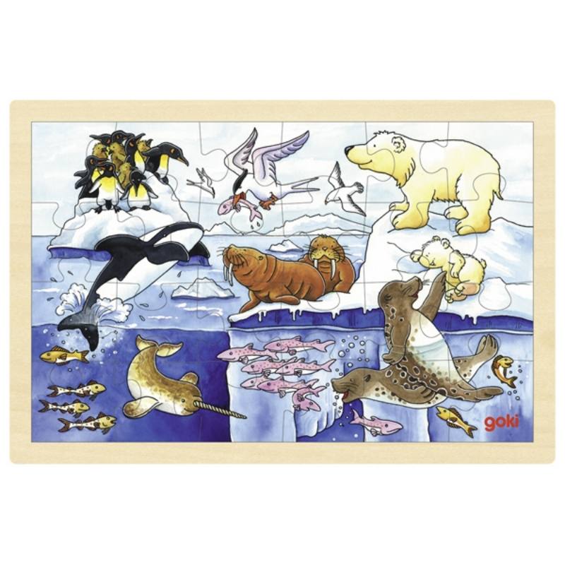 PUZZLE LEGNO/CARTONE CM.40X30 -  ANIMALI POLARI (24 PZ.)