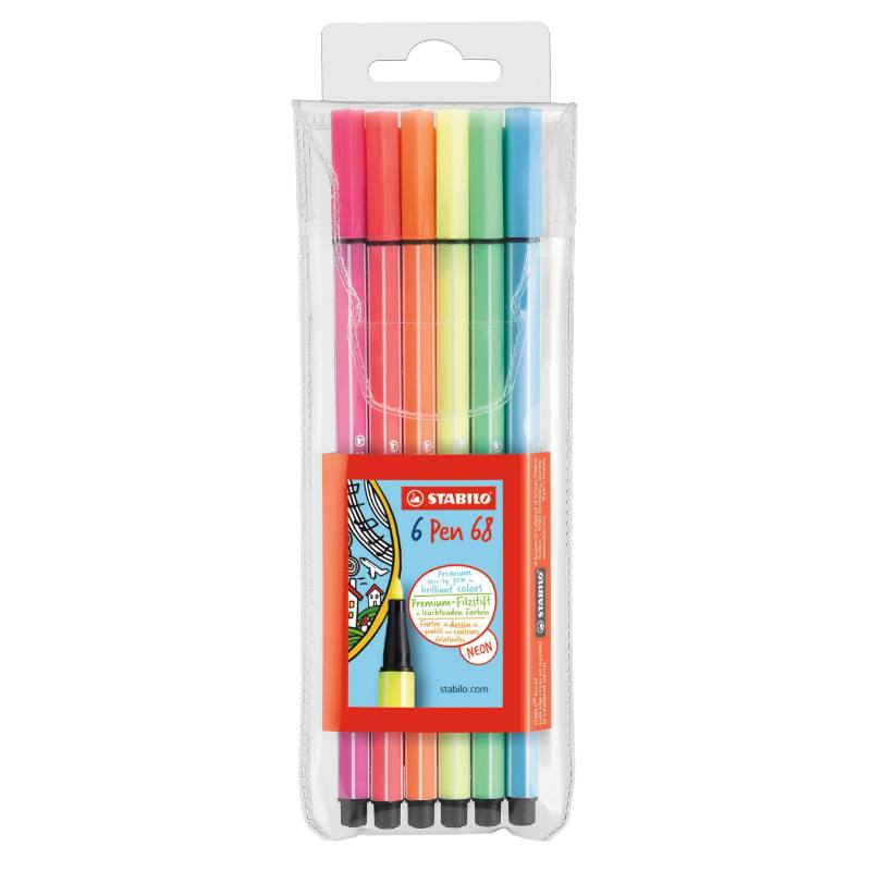 PENNARELLI STABILO PEN 68 ASTUCCIO PLASTICA 6 COLORI NEON