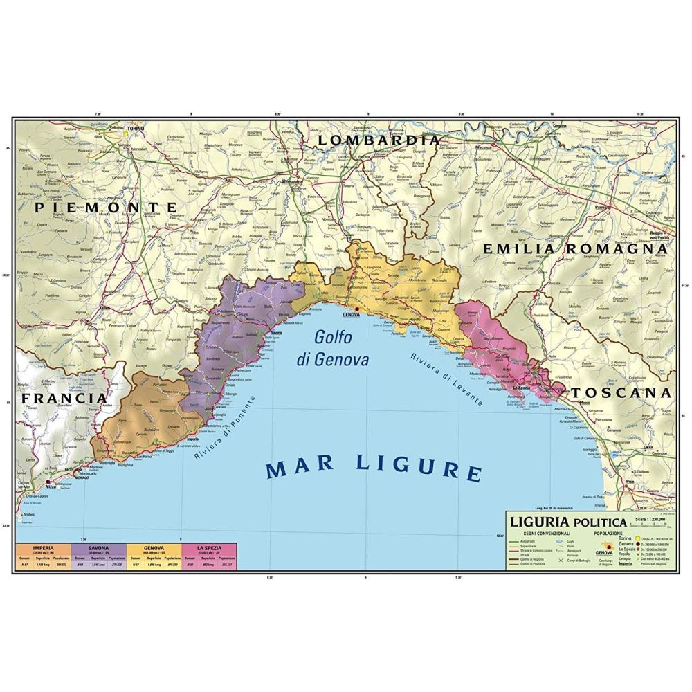 CARTE GEOGRAFICA DOPPIA 100X140 LIGURIA