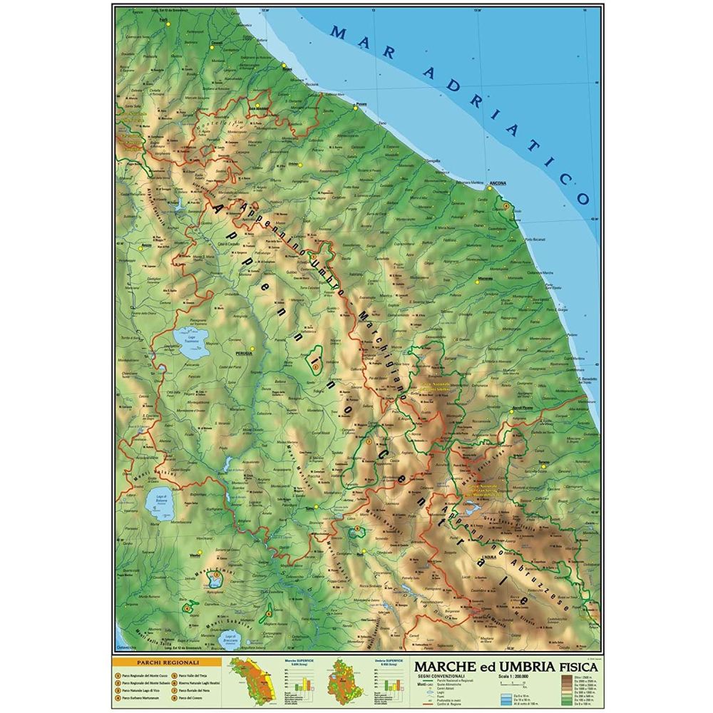 CARTE GEOGRAFICA DOPPIA 100X140 MARCHE E UMBRIA