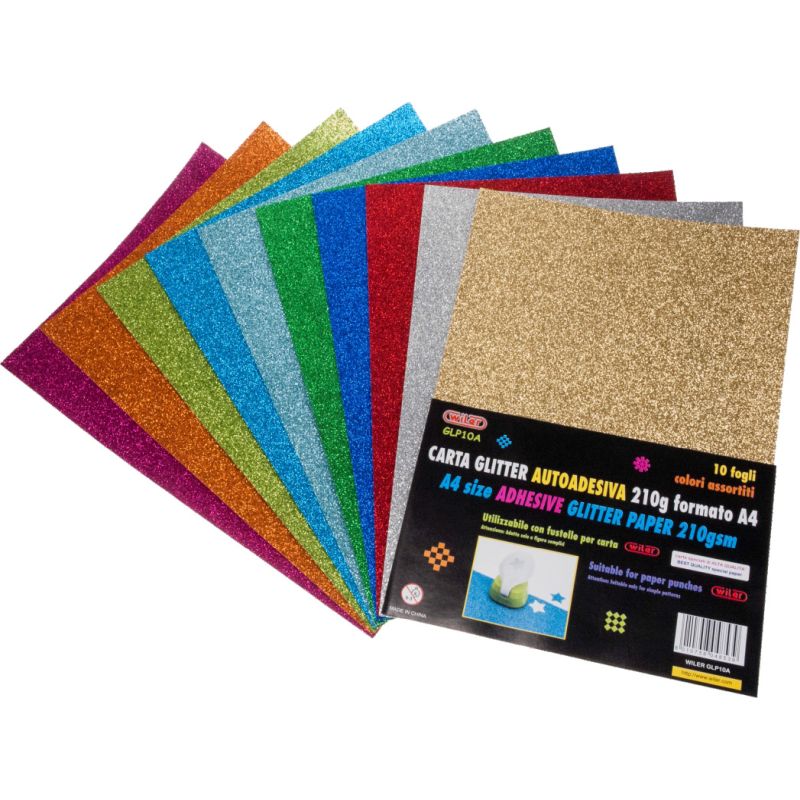 CARTONCINO GLITTER ADESIVA A4 FG.10 GR.210