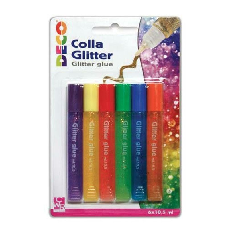 BRILLANTINI GLITTER CON COLLA ML.10,5 CF.6 COL.PASTELLO  ASS.