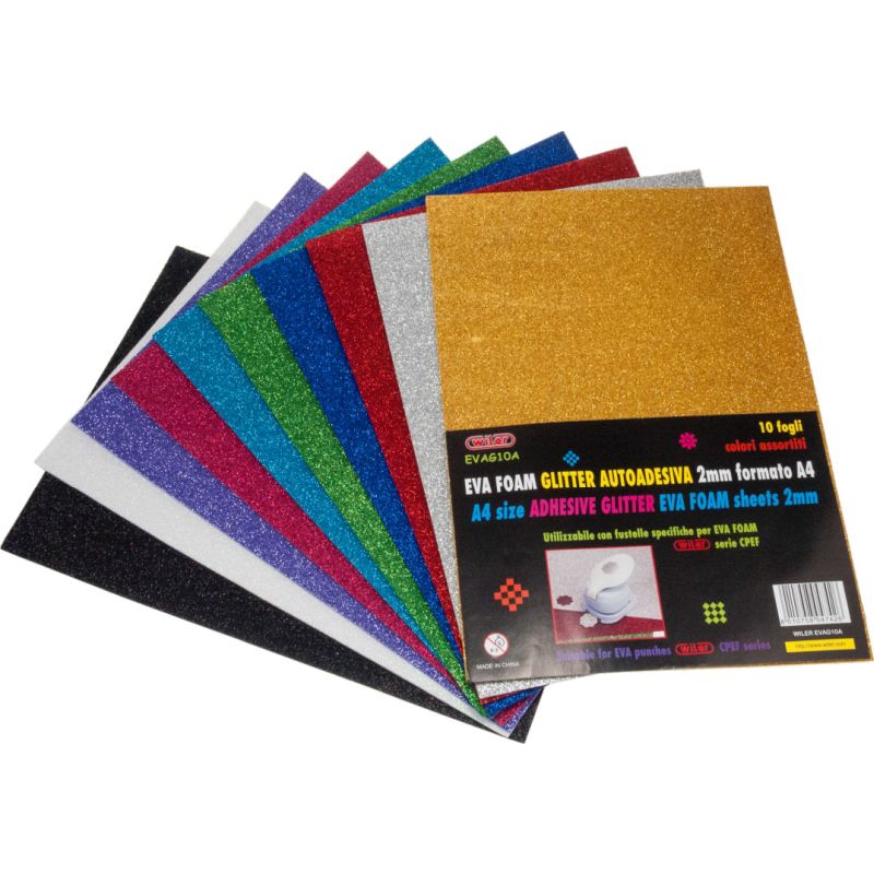 GOMMA CREPP GLITTER ADESIVA  21X29,7 FG.10 COL. ASS.