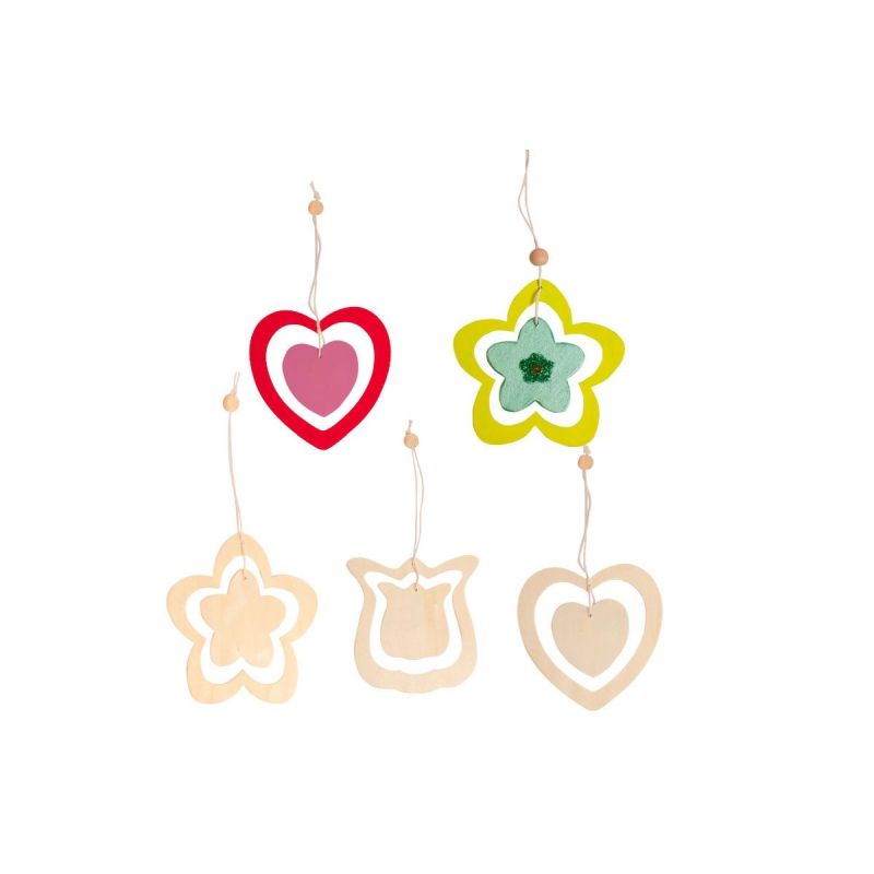 LEGNO DA DECORARE PENDENTI CUORI E FIORI PZ.3 CM. 20X10